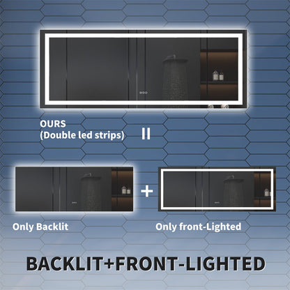 Apex 96" W x 36" H LED Bathroom Large Light Led Mirror,Anti Fog,Dimmable,Dual Lighting Mode,Tempered Glass