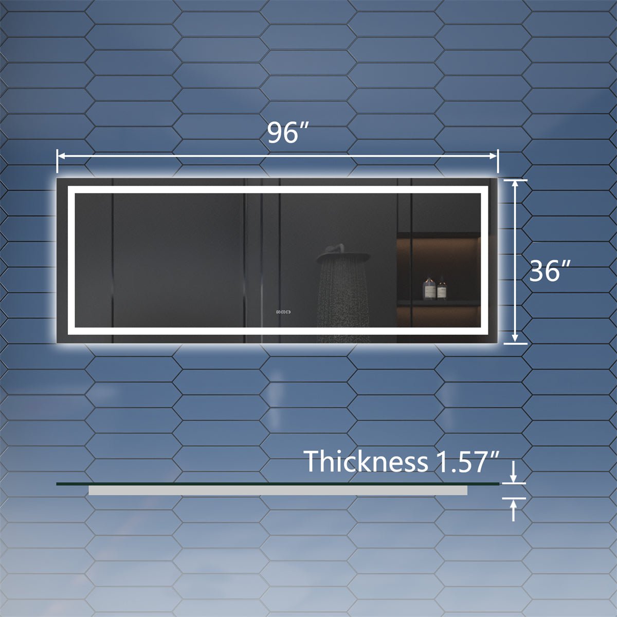 Apex 96" W x 36" H LED Bathroom Large Light Led Mirror,Anti Fog,Dimmable,Dual Lighting Mode,Tempered Glass