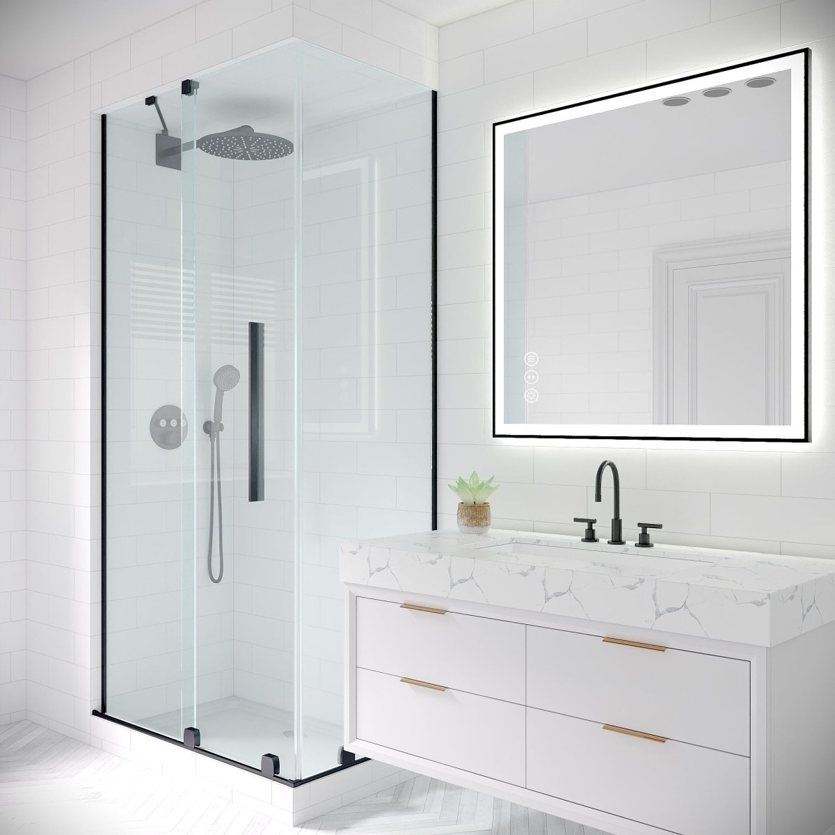 Apex-Noir 36"x36" Framed LED Lighted Bathroom Mirror