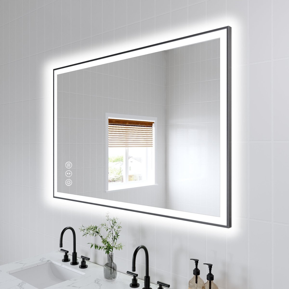 Apex-Noir 48"x32" Framed LED Lighted Bathroom Mirror