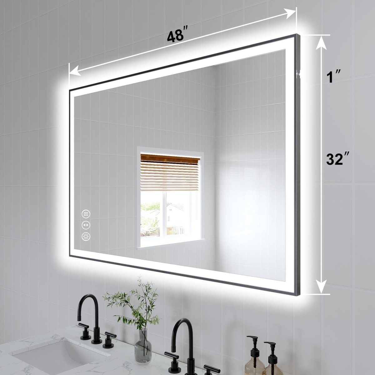 Apex-Noir 48"x32" Framed LED Lighted Bathroom Mirror