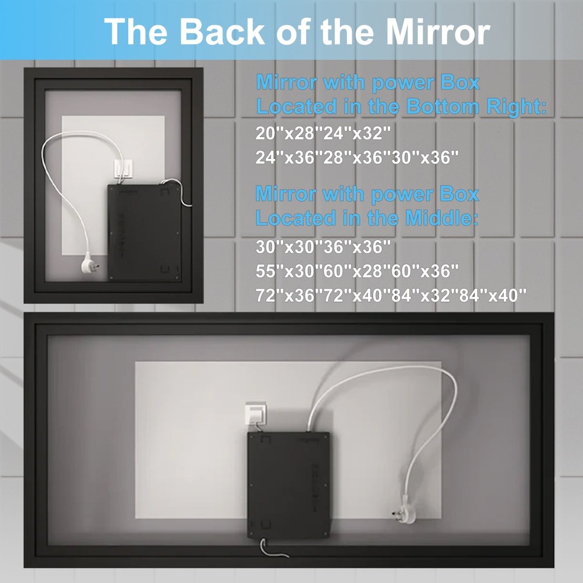 Apex-Noir 55"x30" Framed LED Lighted Bathroom Mirror