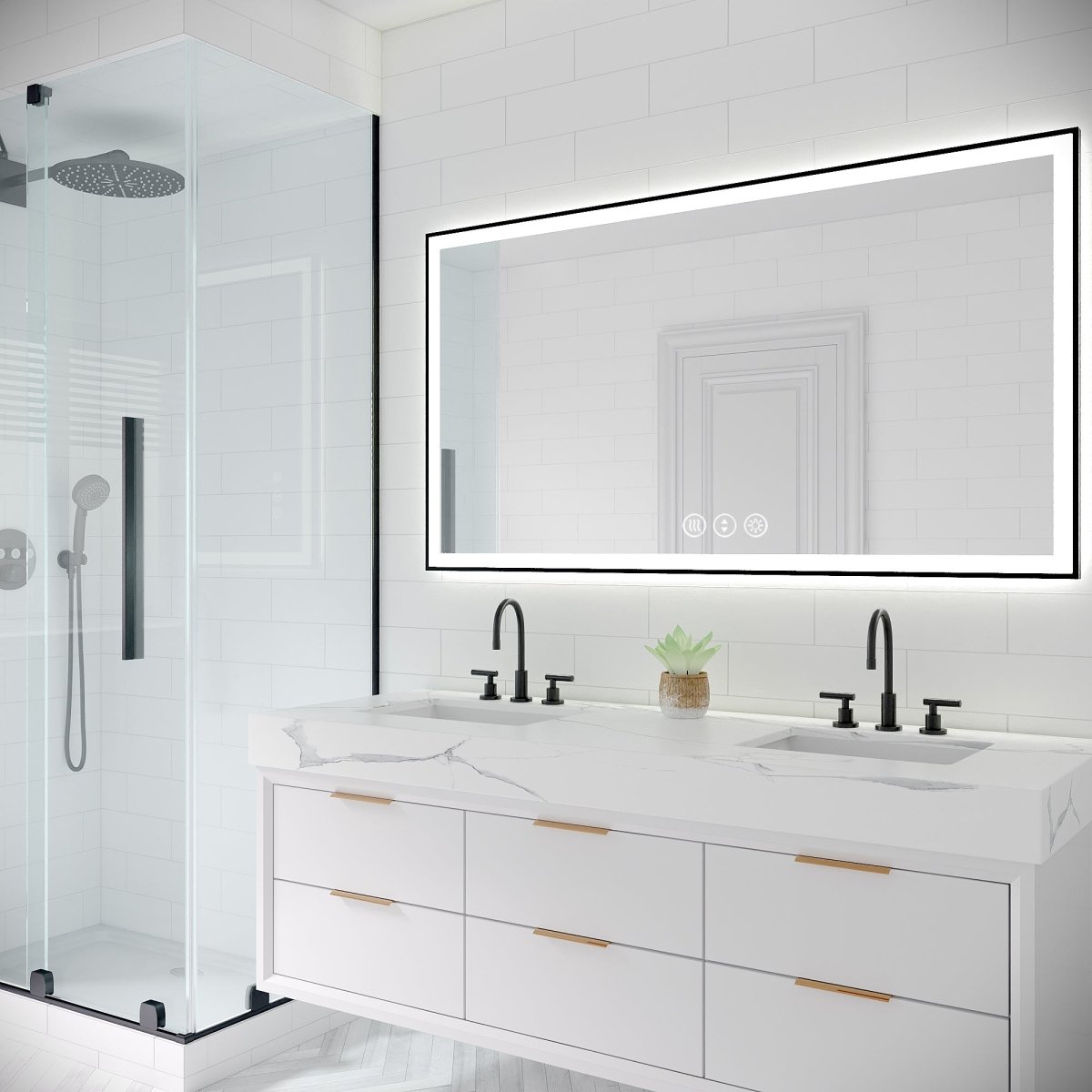 Apex-Noir 55"x30" Framed LED Lighted Bathroom Mirror – ExBriteUSA