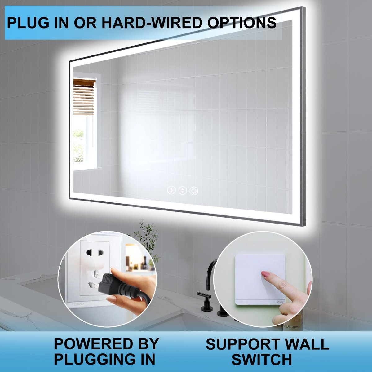 Apex-Noir 60"x36" Framed LED Lighted Bathroom Mirror