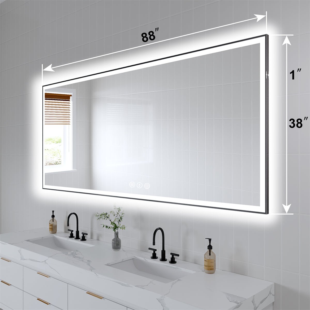 Apex-Noir 88"x38" Framed LED Lighted Bathroom Mirror