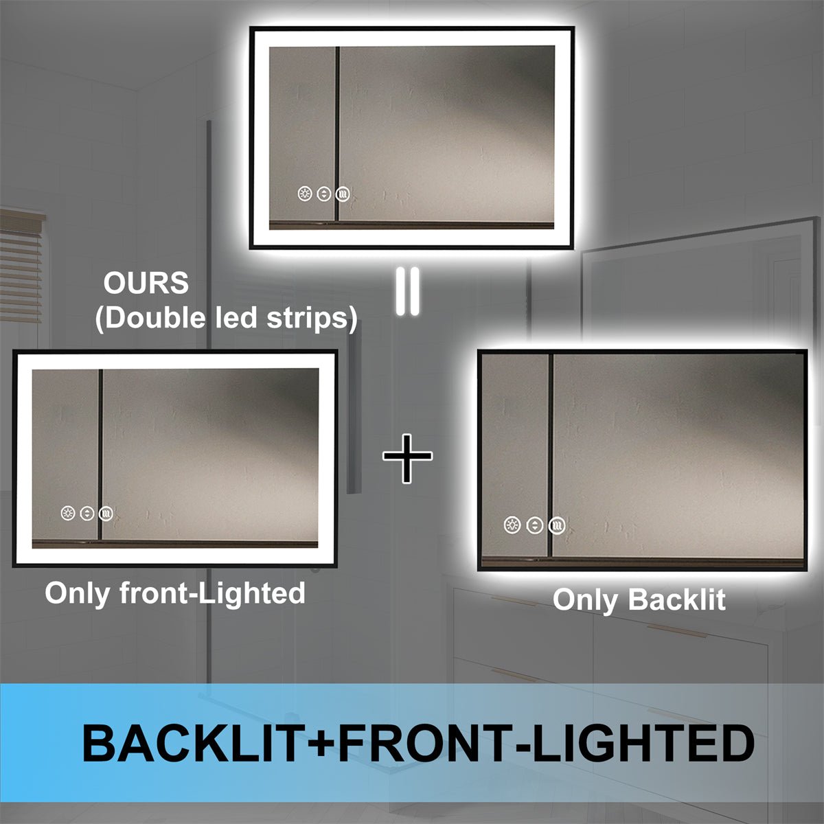 Apex-Noir 88"x38" Framed LED Lighted Bathroom Mirror