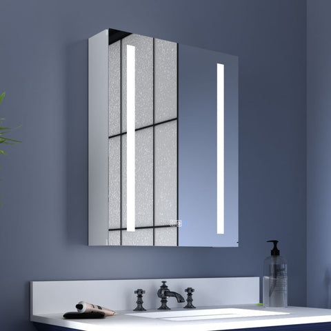 Boost-M1 20 in. W x 26 in. H Recessed or Surface Mount Framed Aluminum LED Medicine Cabinet with Mirror and Adjustable Shelves, Hinge on the Left
