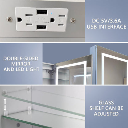 Boost-M1 24" W x 30" H Light Medicine Cabinet Recessed or Surface Mount Aluminum Adjustable Shelves Vanity Mirror Cabinet,Hinge on the Left