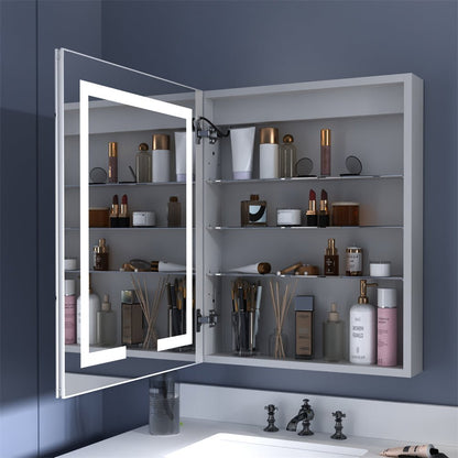 Boost-M1 24" W x 30" H Light Medicine Cabinet Recessed or Surface Mount Aluminum Adjustable Shelves Vanity Mirror Cabinet,Hinge on the Left
