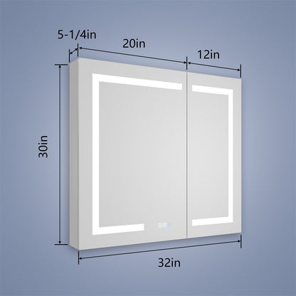 Boost-M1 32" W x 30" H Light Medicine Cabinet Recessed or Surface Mount Framed Aluminum Adjustable Shelves Vanity Mirror Cabinet