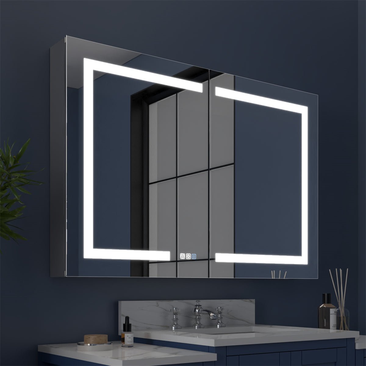 Boost-M1 44" W x 30" H Light Medicine Cabinet Recessed or Surface Mount Aluminum Adjustable Shelves Vanity Mirror Cabinet