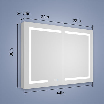 Boost-M1 44" W x 30" H Light Medicine Cabinet Recessed or Surface Mount Aluminum Adjustable Shelves Vanity Mirror Cabinet - ExBriteUSA