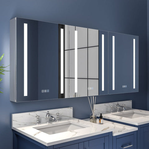 Recessed Vanity Medicine Cabinet Mirror with LED Lights - Boost-M1 60 in. W x 26 in. H Framed Aluminum with Adjustable Shelves