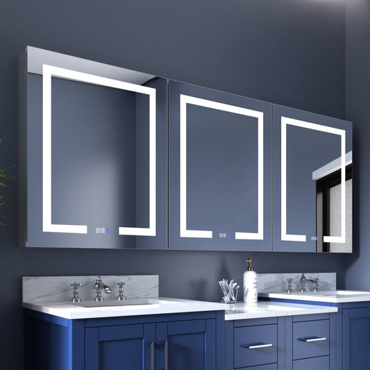 Boost-M1 72" x 30" LED Lighted Medicine Cabinet with Mirror in modern bathroom.