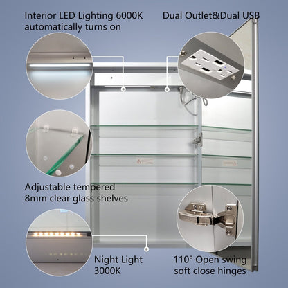 Boost-M2 20" W x 32" H Bathroom Narrow Light Medicine Cabinets with Vanity Mirror Recessed or Surface