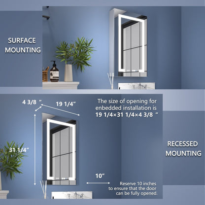 Boost-M2 20" W x 32" H Bathroom Narrow Light Medicine Cabinets with Vanity Mirror Recessed or Surface