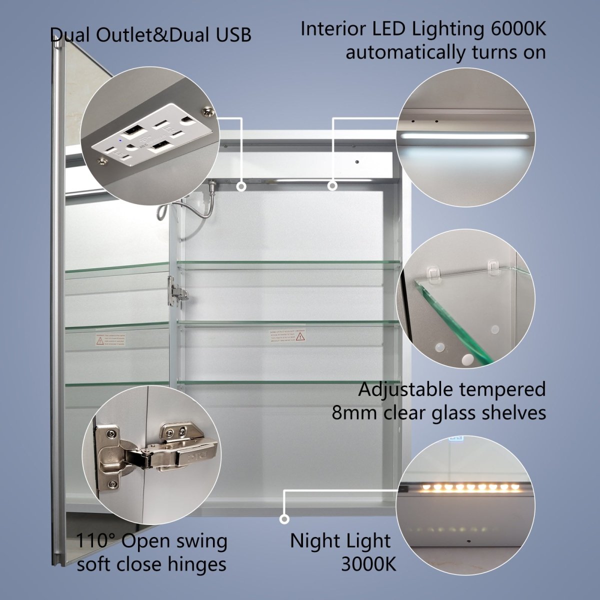 Boost-M2 20" W x 32" H Bathroom Narrow Light Medicine Cabinets with Vanity Mirror Recessed or Surface, Left Hinge