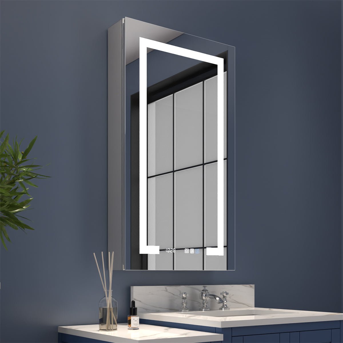 Boost-M2 20" W x 36" H LED Lighted Bathroom Medicine Cabinet with Mirror and Clock - ExBriteUSA