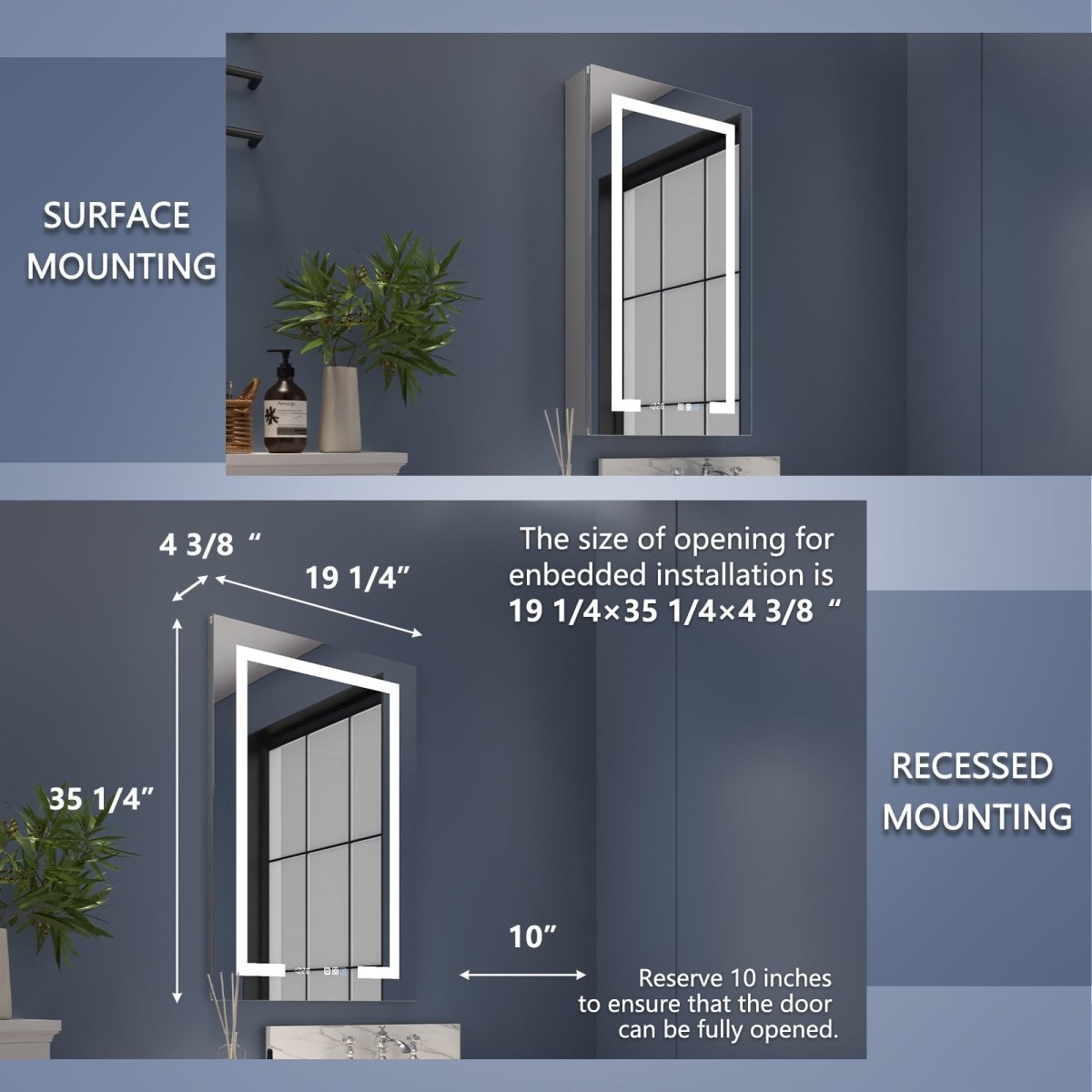 Boost-M2 20" W x 36" H LED Lighted Bathroom Medicine Cabinet with Mirror and Clock, Right Hinge