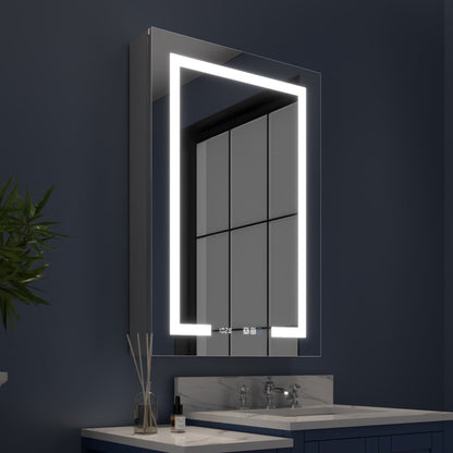 Boost-M2 24" W x 36" H LED Lighted Bathroom Medicine Cabinet with Mirror and Clock, Right Hinge