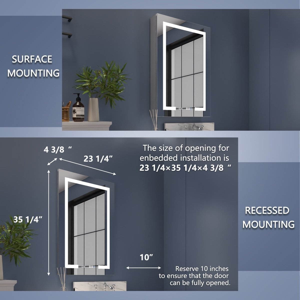 Boost-M2 24" W x 36" H LED Lighted Bathroom Medicine Cabinet with Mirror and Clock, Right Hinge