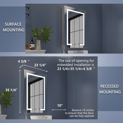 Boost-M2 24" W x 36" H LED Lighted Bathroom Medicine Cabinet with Mirror and Clock, Right Hinge