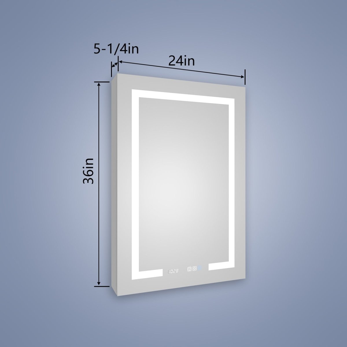 Boost-M2 24" W x 36" H LED Lighted Bathroom Medicine Cabinet with Mirror and Clock, Right Hinge