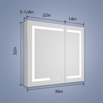 Boost-M2 36" W x 32" H Bathroom Light Medicine Cabinets Recessed or Surface Defogger, Dimmer, Clock，Outlets & USB