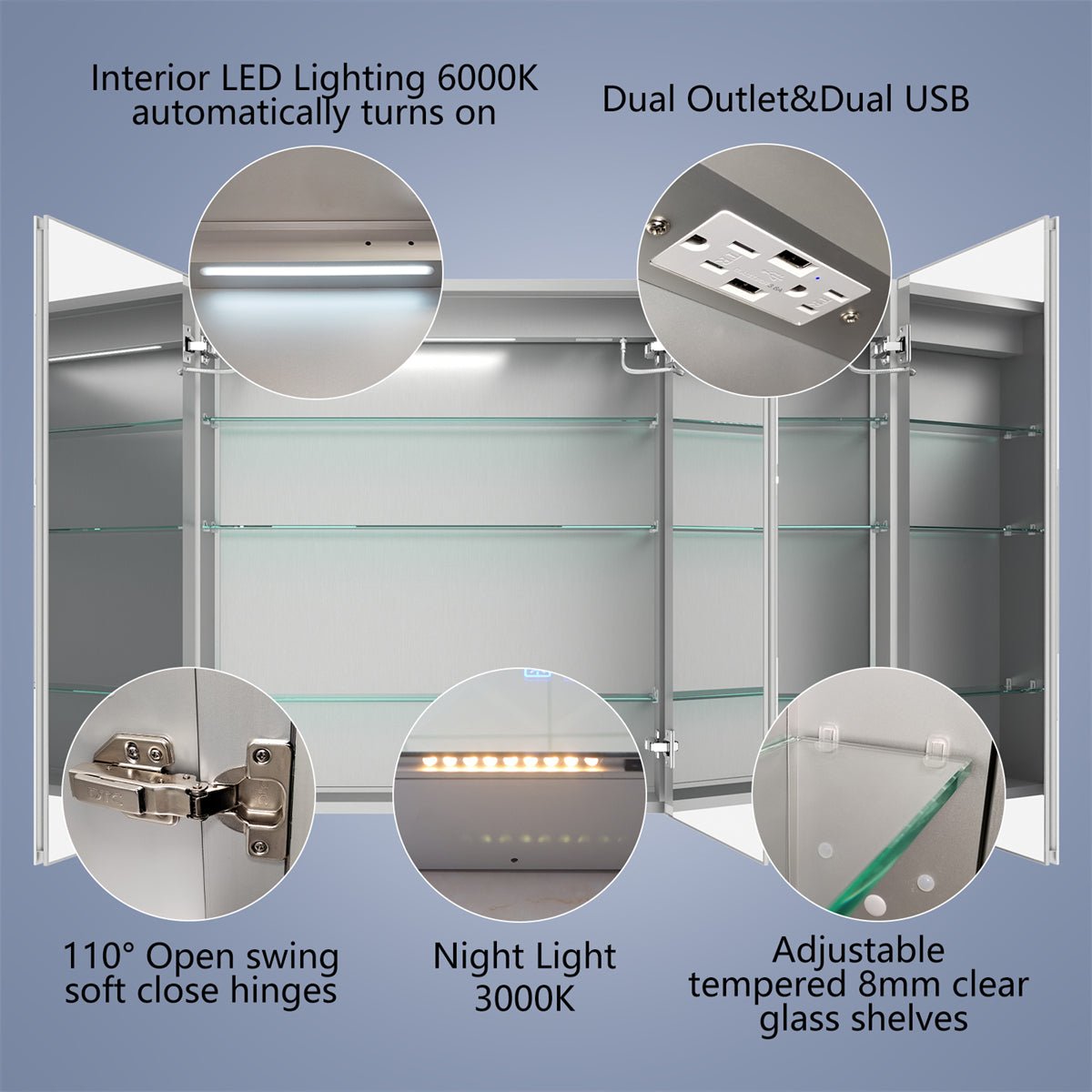 Boost-M2 48" W x 36" H Bathroom Light Narrow Medicine Cabinets with Vanity Mirror Recessed or Surface - ExBriteUSA