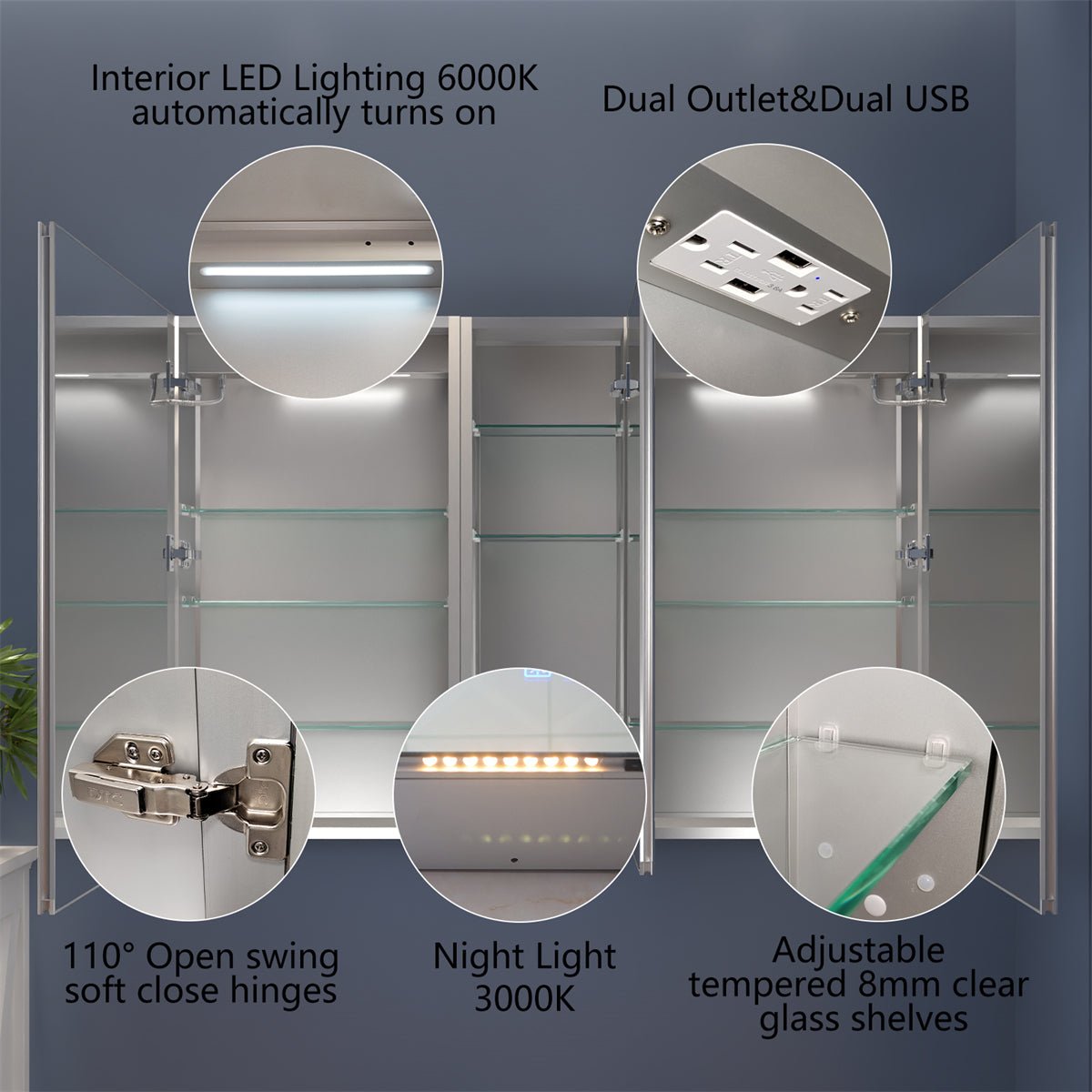 Boost-M2 52" W x 36" H Combination Medicine Cabinet with Mirror led Lighted Medicine Cabinet