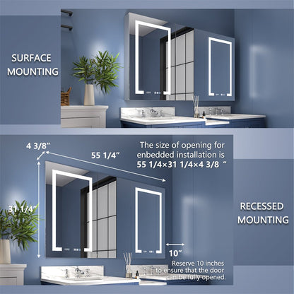 Boost-M2 56" W x 32" H Bathroom Narrow Light Medicine Cabinets with Vanity Mirror Recessed or Surface