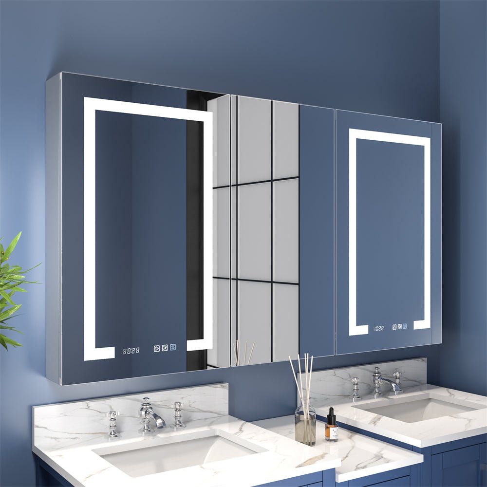 Boost-M2 56" W x 32" H Bathroom Narrow Light Medicine Cabinets with Vanity Mirror Recessed or Surface