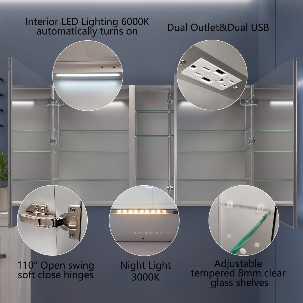 Boost-M2 60" W x 36" H Combination Medicine Cabinet with Mirror led Lighted Medicine Cabinet