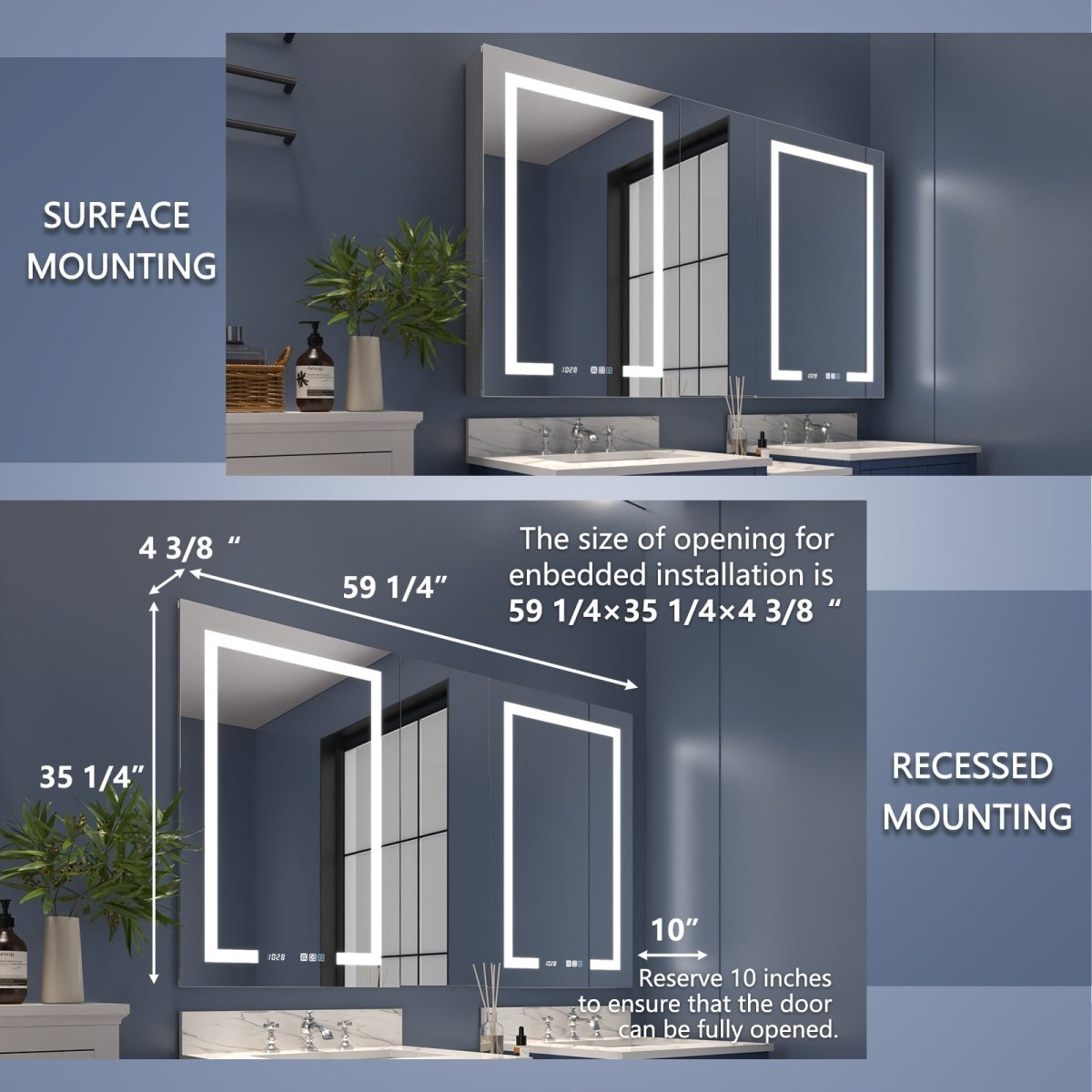 Boost-M2 60" W x 36" H Combination Medicine Cabinet with Mirror led Lighted Medicine Cabinet