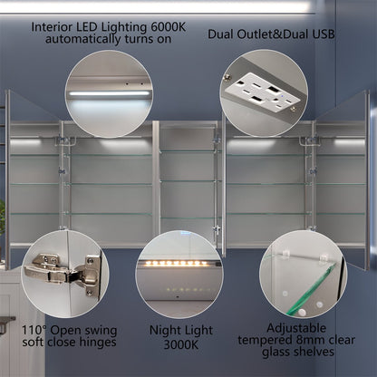 Boost-M2 64" W x 32" H Combination Medicine Cabinet with Mirror led Lighted Medicine Cabinet