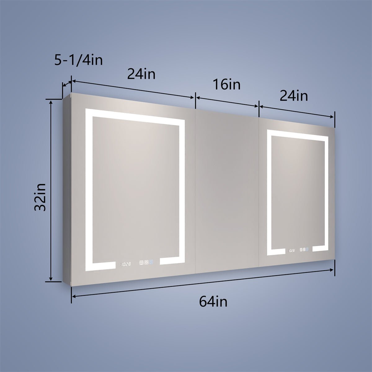 Boost-M2 64" W x 32" H Bathroom Light Narrow Medicine Cabinets with Vanity Mirror Recessed or Surface - ExBriteUSA