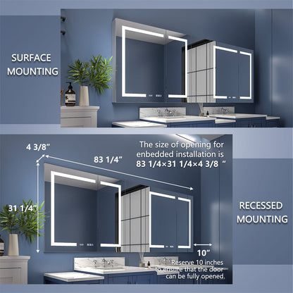 Boost-M2 84" W x 32" H Bathroom Narrow Light Medicine Cabinets with Vanity Mirror Recessed or Surface