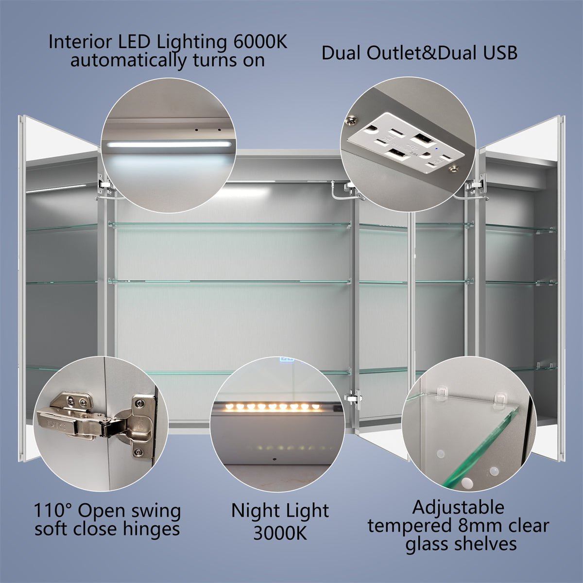 Boost-M2 84" W x 36" H LED Lighted Bathroom Medicine Cabinet with Mirror and Clock