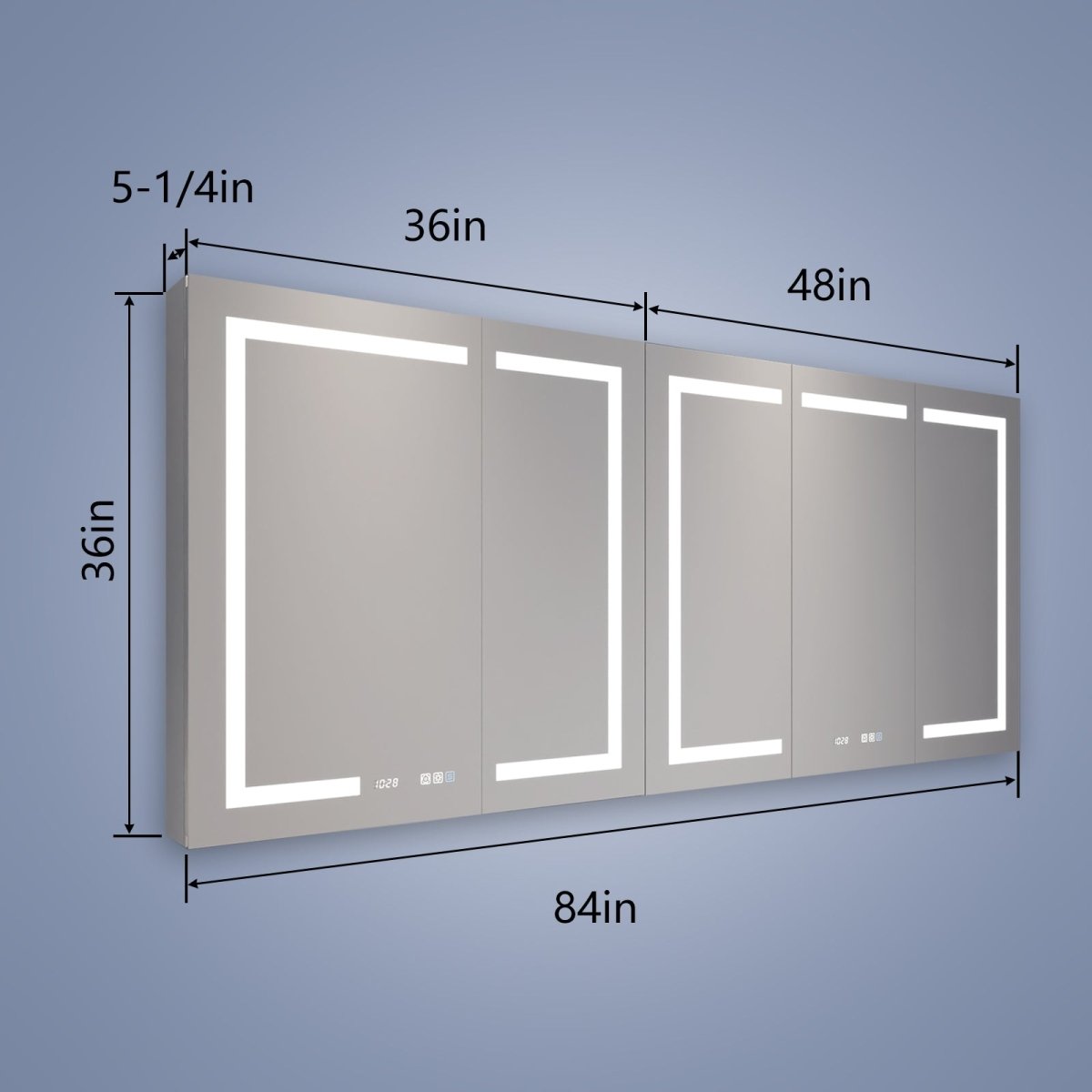 Boost-M2 84" W x 36" H LED Lighted Bathroom Medicine Cabinet with Mirror and Clock