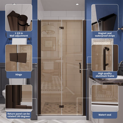 Chic 36" x 72" Bi-Fold Frameless Shower Door,Tempered Clear Glass,Amber Color,Bronze Finish