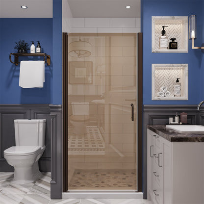 Chic 36" x 72" Pivot Frameless Shower Door,Tempered Clear Glass,Amber Color,Bronze Finish