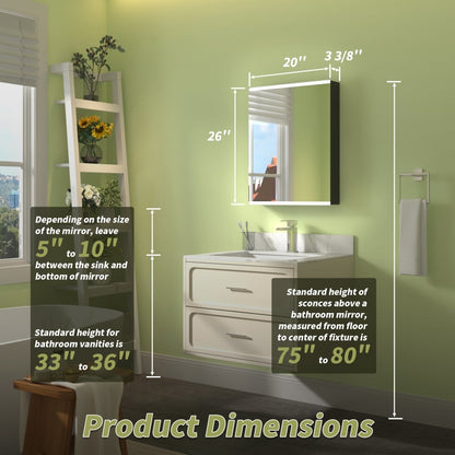 Classic 20" W x 26" H LED Bathroom Light Medicine Cabinet with Mirrors Left Side - ExBriteUSA