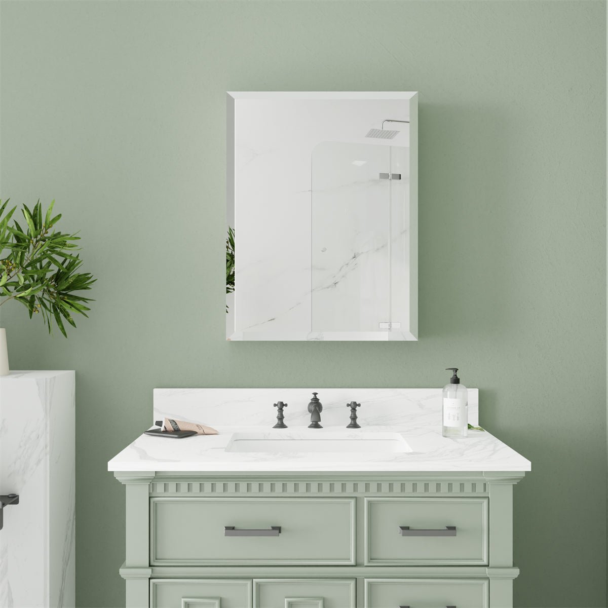 Classic 20"x26" Matted Black medicine cabinet with Mirror Bathroom Surface Mount - ExBriteUSA