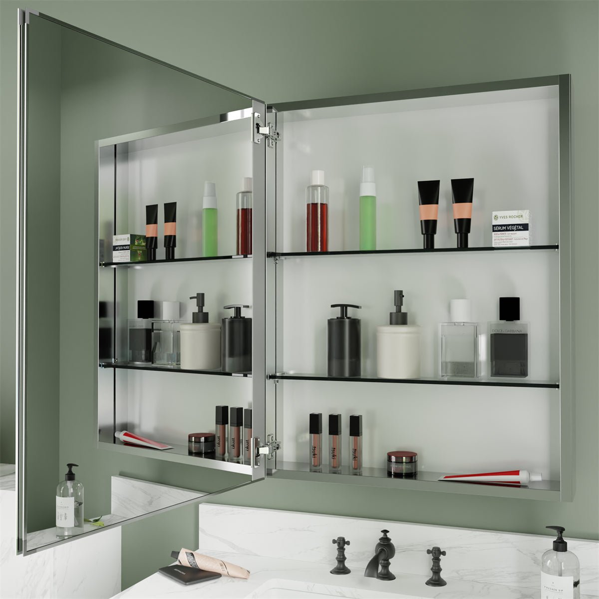 Classic 24" W x 30" H Medicine Cabinet with Mirror Bathroom Large Storage - ExBriteUSA