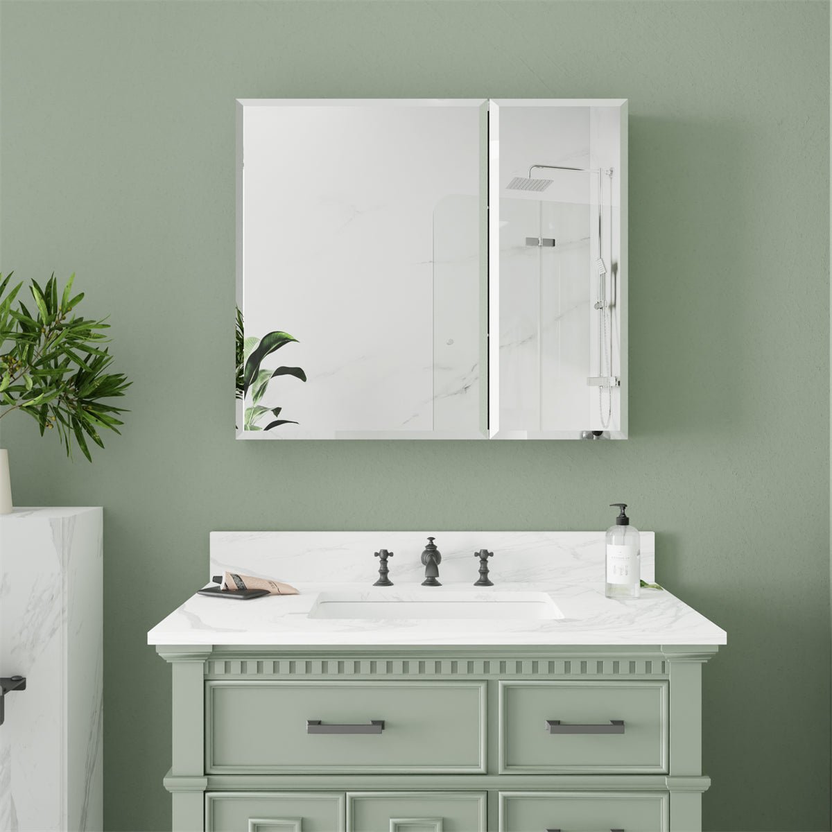 Classic 30" W x 26" H Medicine cabinet with Mirror Surface Mount or Recess aluminum Large storage space