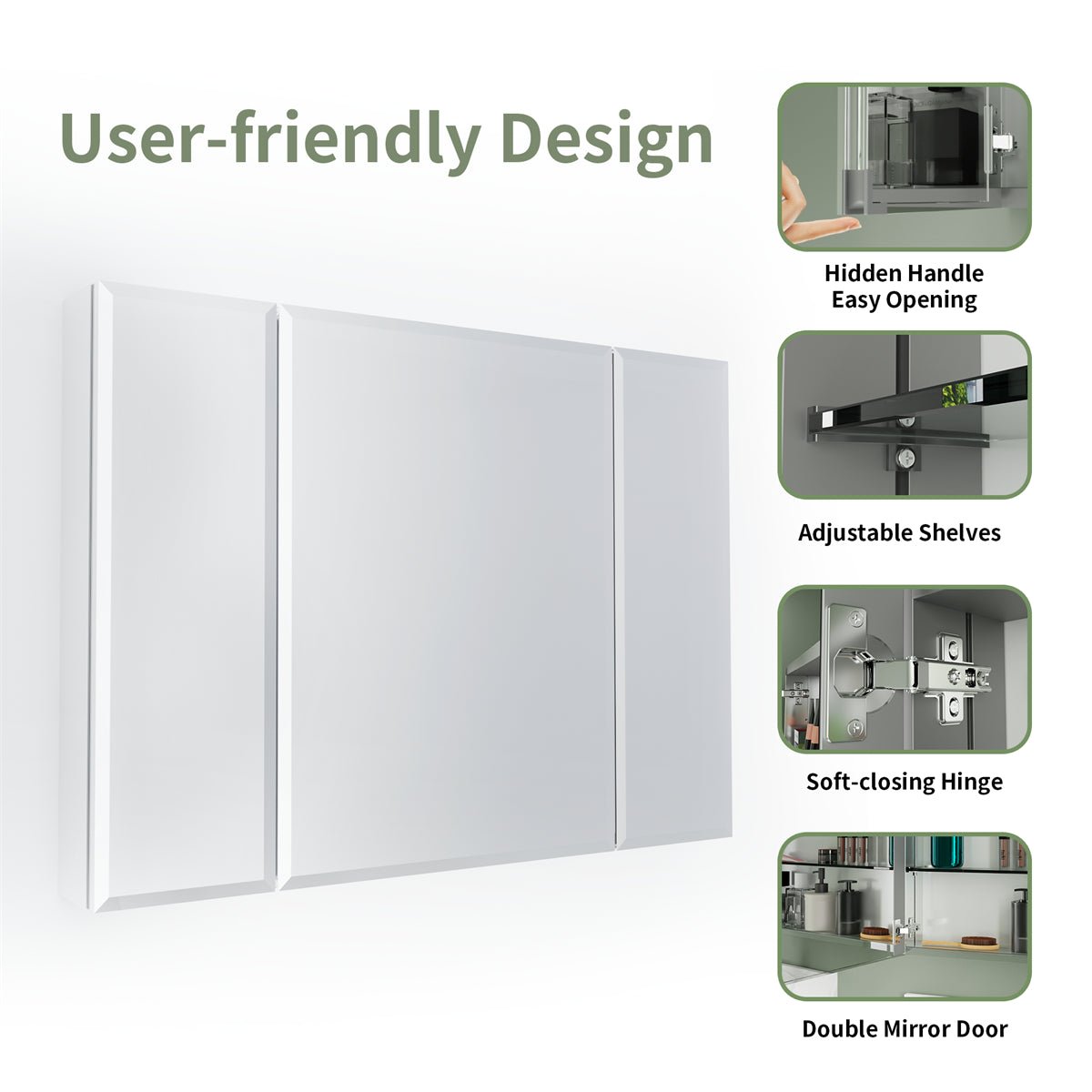 Classic 36"x26" Aluminum Recess or Surface Mount Installation Bathroom Medicine Cabinet - ExBriteUSA