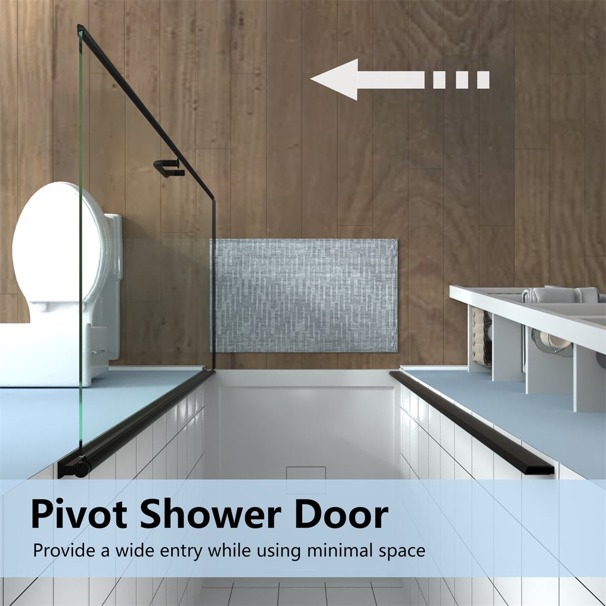 Classy 30-31 1/2" W x 72" H Pivot Shower Door Semi-Frameless Matte Black Hinged Glass Shower Door with Handle