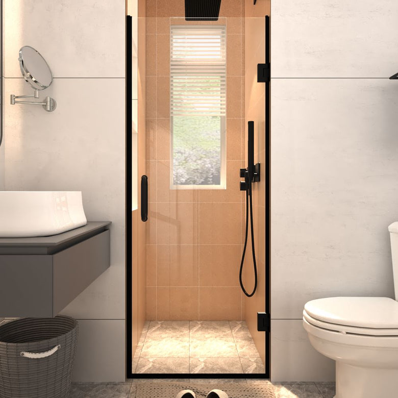 Classy Shower Door 28in.W x 72in.H Semi-Frameless Hinged Shower Door,Shower Room Glass Door with Clear Tempered Shower Glass Panel,Black