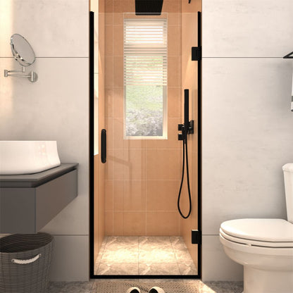 Classy Shower Door 30in.W x 72in.H Semi-Frameless Hinged Shower Door,Shower Room Glass Door with Clear Tempered Shower Glass Panel,Black