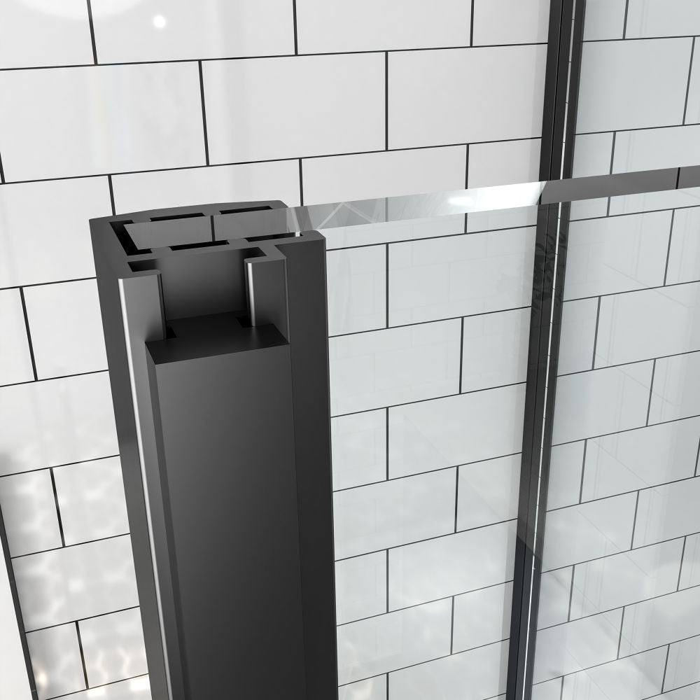 Classy Showers 50-54" W x 71" H Glass Shower Doos Semi-Frameless,6mm Clear Tempered Glass Panel, Black Finish